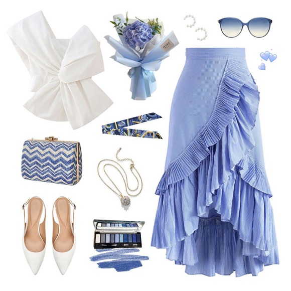 Chicwish  RUFFLE TIERED FRILL HEM SKIRT IN BLUE STRIPES, size S - Picture 4 of 17